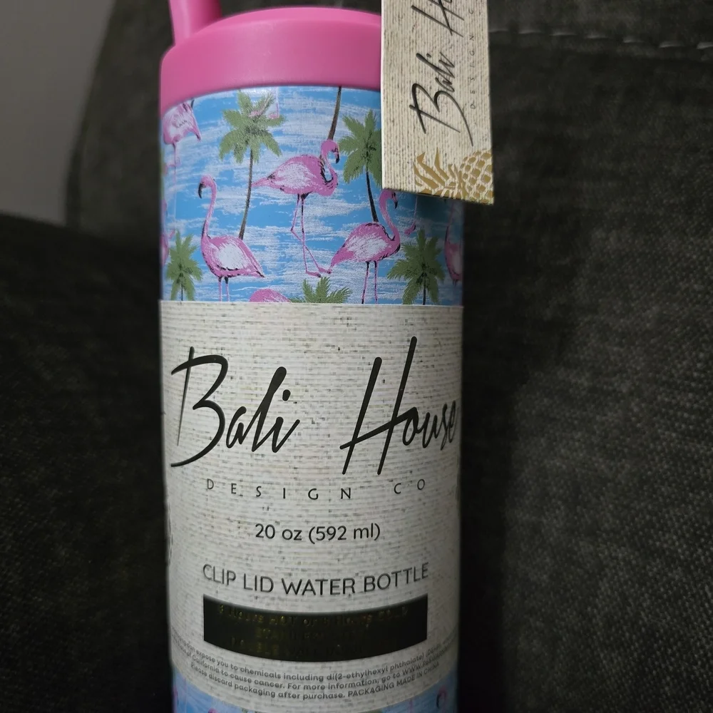 Flamingo Clip Lid Water Bottle - Pink and Blue